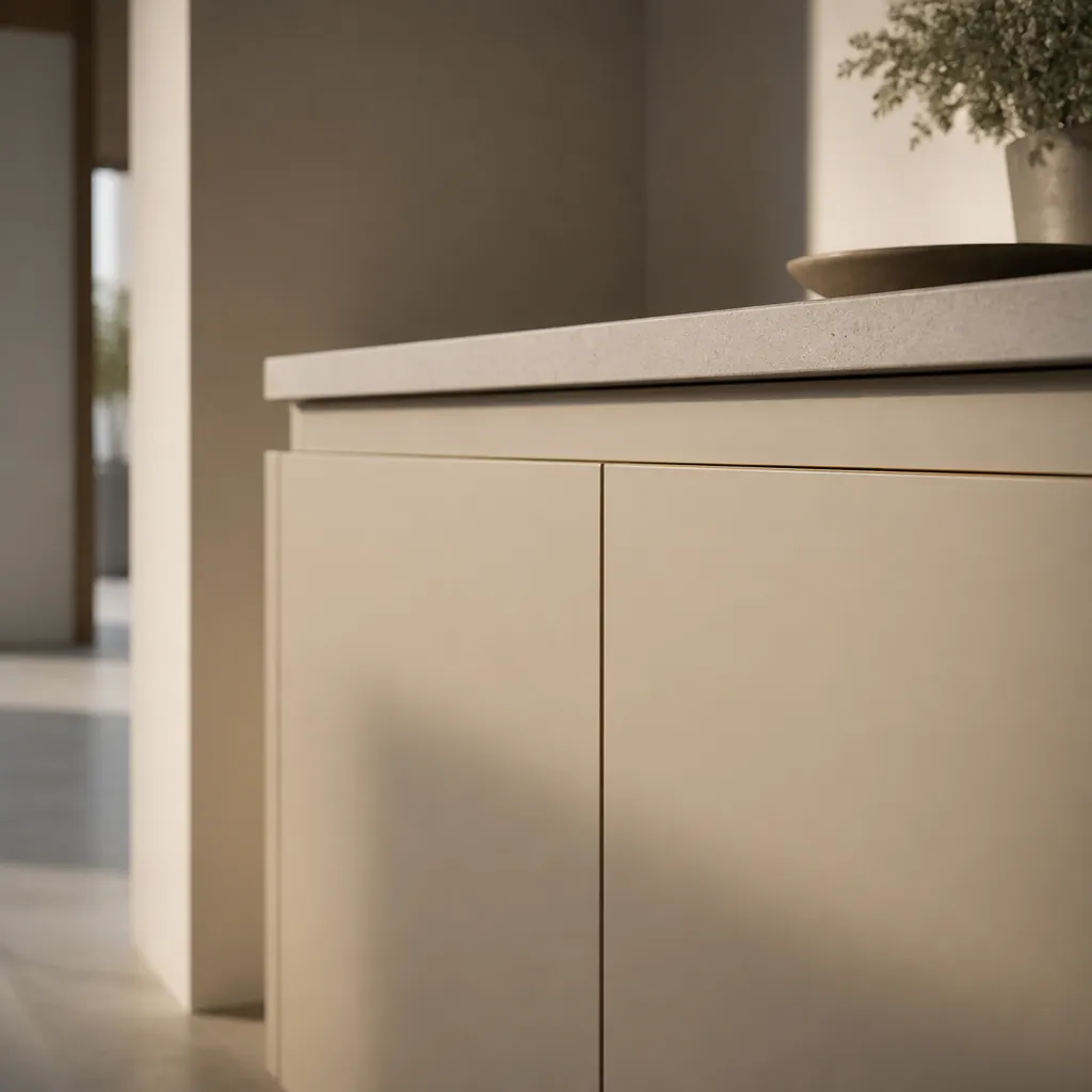 Handleless cabinet, stone top